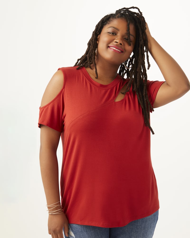Front of plus size Katelyn Cold-Shoulder Cutout Top by Socialite | Dia&Co | dia_product_style_image_id:163167